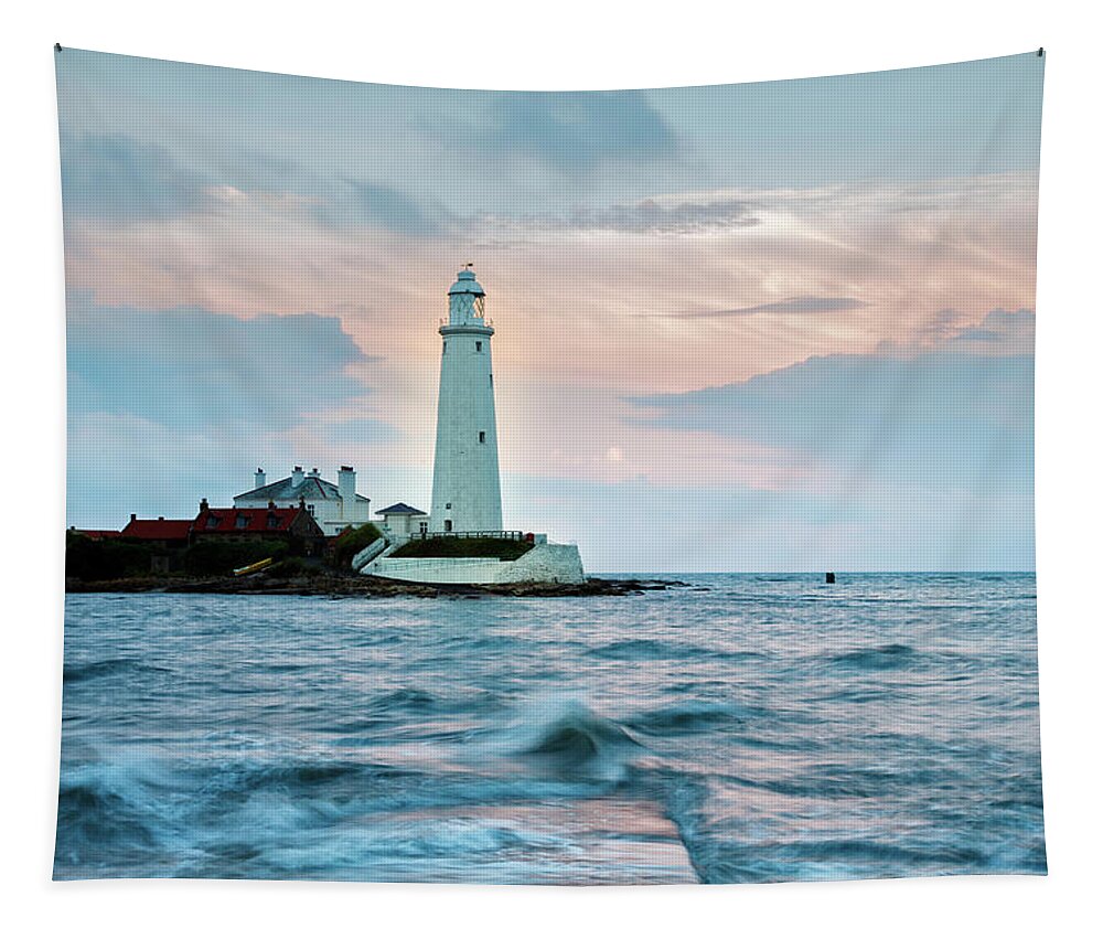 Whitley Tapestry featuring the photograph Saint Mary's Lighthouse at Whitley Bay #17 by Ian Middleton