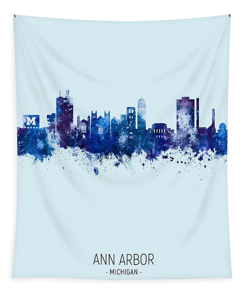Ann Arbor Tapestry featuring the digital art Ann Arbor Michigan Skyline by Michael Tompsett