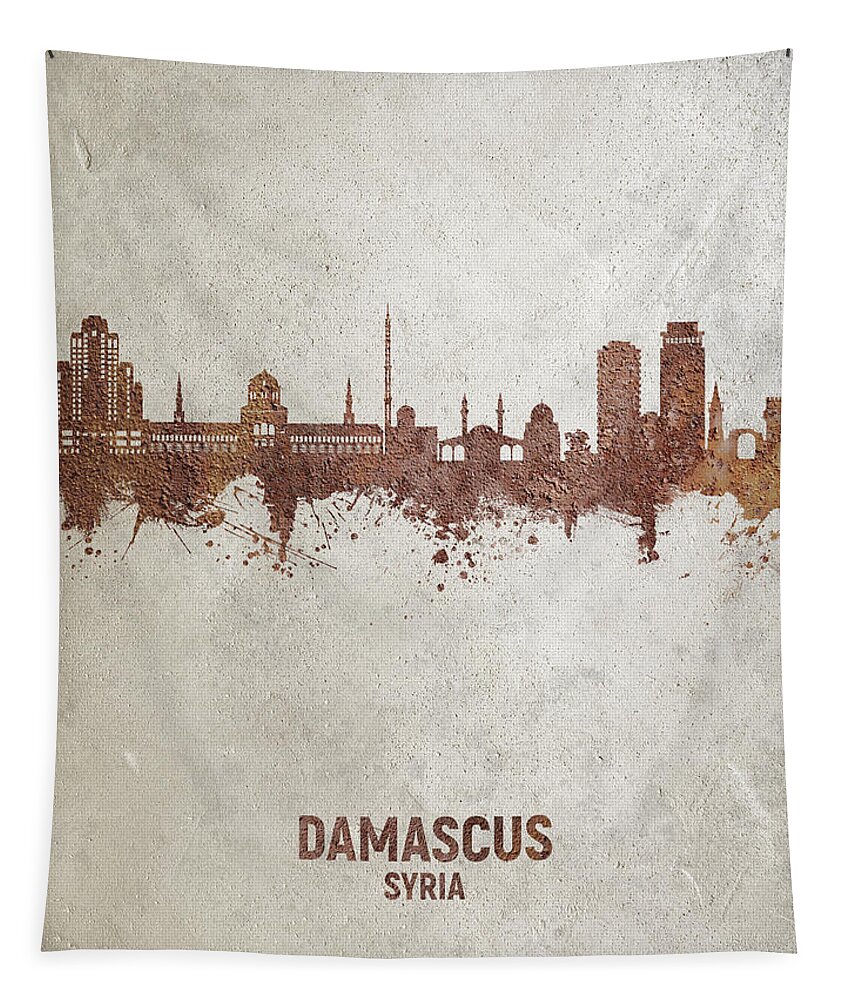 Damascus Tapestry featuring the digital art Damascus Syria Skyline #18 by Michael Tompsett