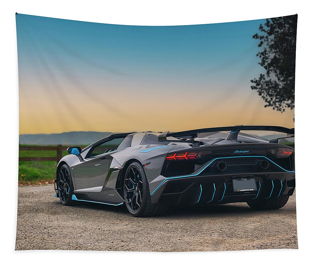 Lamborghini Tapestry featuring the photograph #Lamborghini #Aventador #SVJ #Roadster #Print #18 by ItzKirb Photography