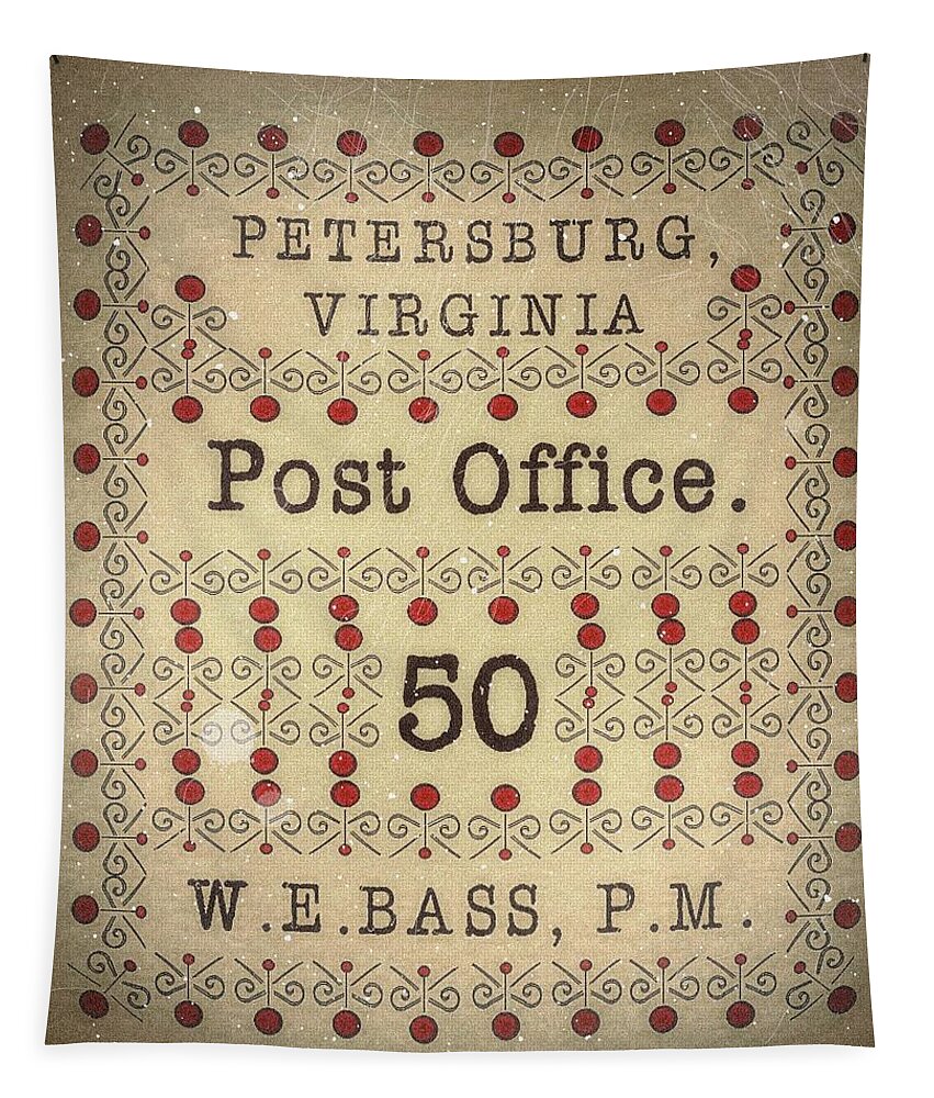 Cinderellas Tapestry featuring the digital art 1861 Petersburg, VA P.O. W.E.Bass, PM 50cts.Gray-Red - Mail Art Post by Fred Larucci