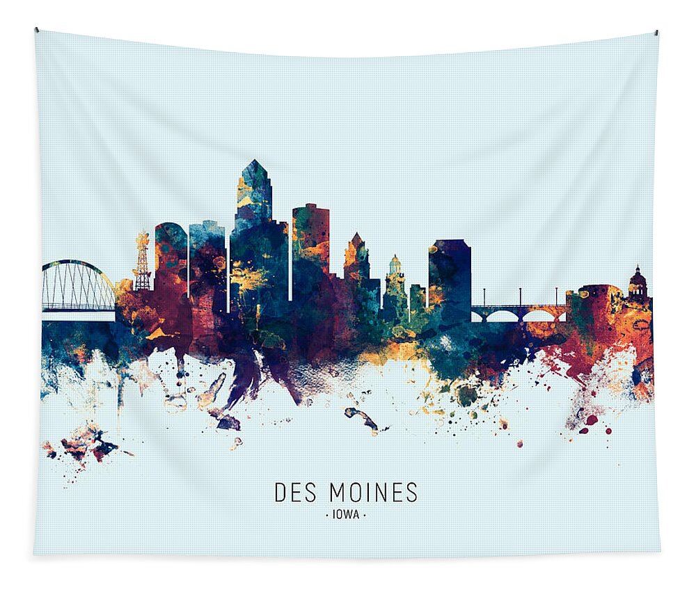 Des Moines Tapestry featuring the digital art Des Moines Iowa Skyline #19 by Michael Tompsett