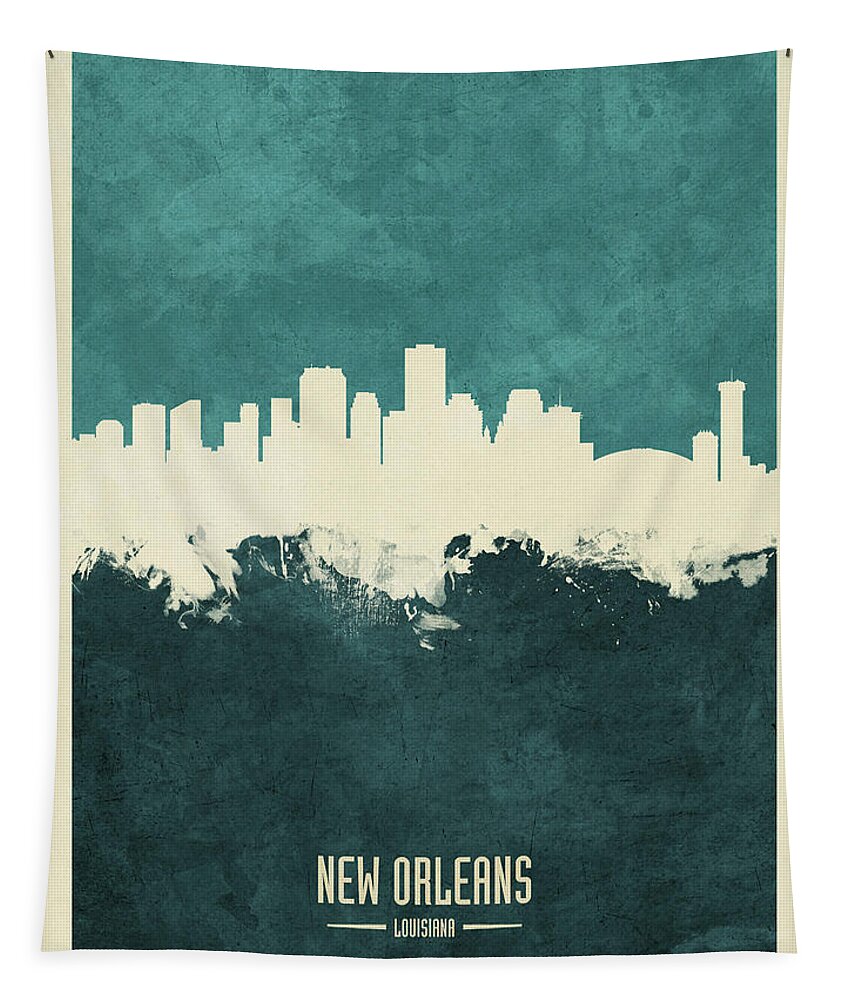 New Orleans Tapestry featuring the digital art New Orleans Louisiana Skyline by Michael Tompsett