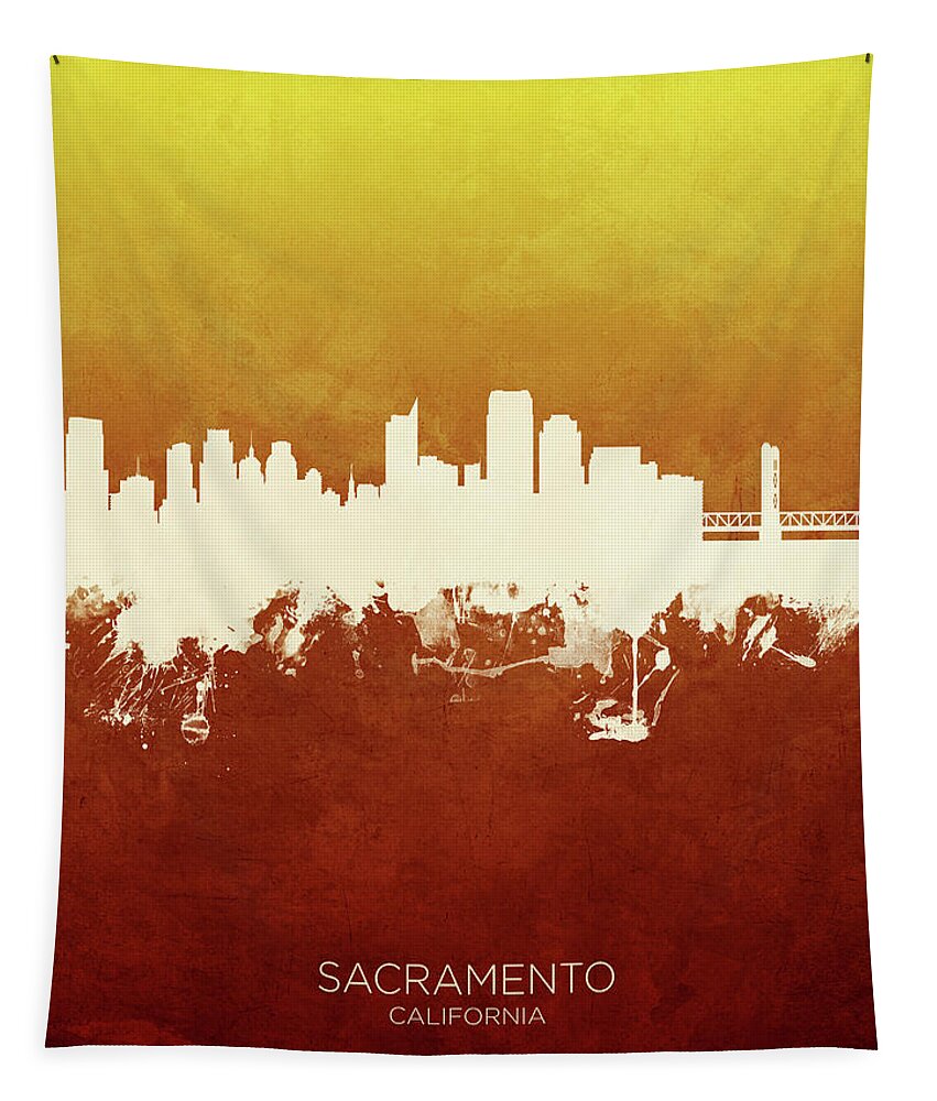 Sacramento Tapestry featuring the digital art Sacramento California Skyline #19 by Michael Tompsett