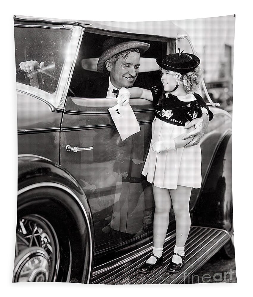 1930s Tapestry featuring the photograph 1930S Will Rogers and Shirley Temple vintage car by Retrographs