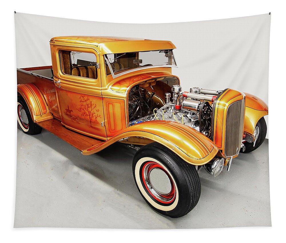 1933 Ford Quarter Ton Pickup Truck Street Rod Tapestry featuring the photograph 1933 ford quarter ton pickup truck street rod Colorado Gold by Flees Photos