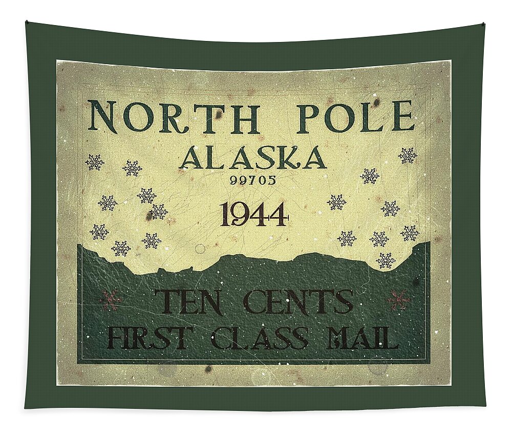 Local Postage Tapestry featuring the digital art 1944 North Pole, Alaska - First Class Mail - 10cts. Midnight Moon - Mail Art Post by Fred Larucci