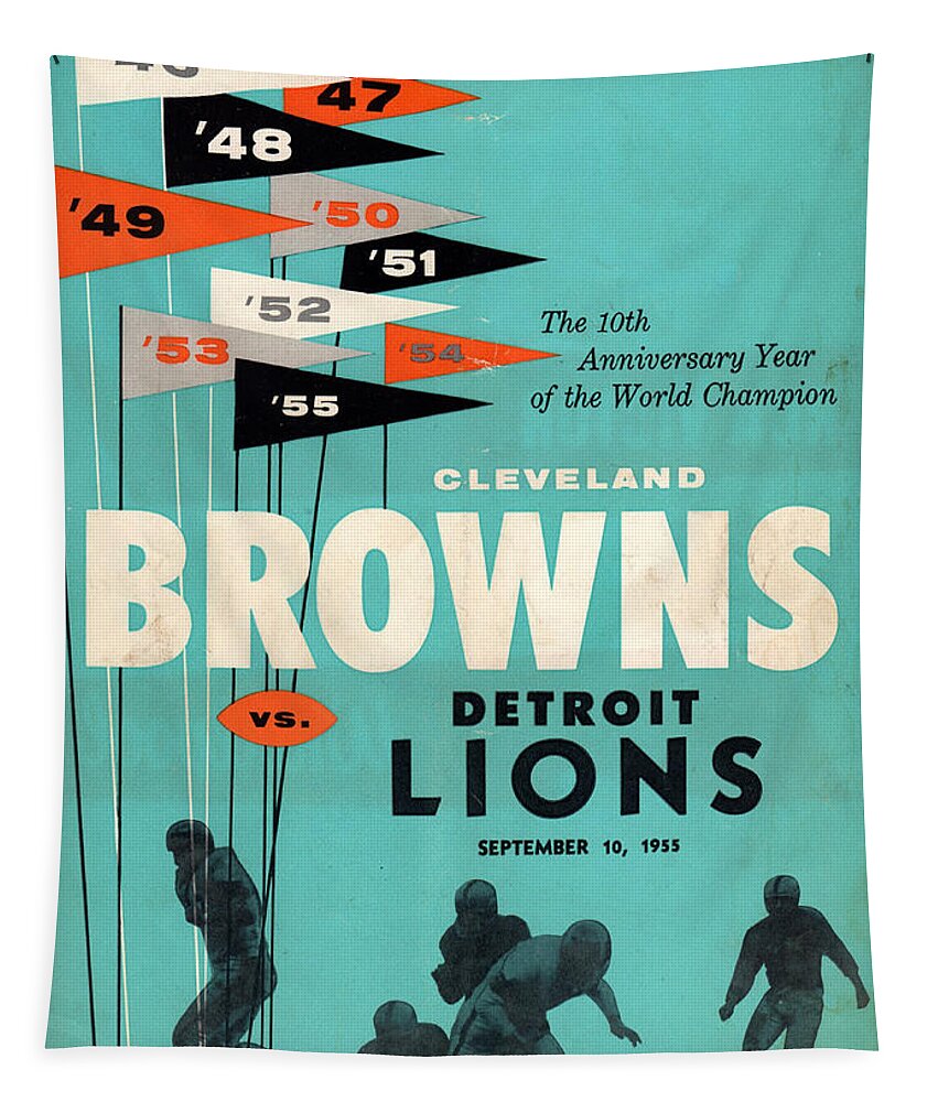  Tapestry featuring the drawing 1956 Cleveland Browns Program by Row One Brand