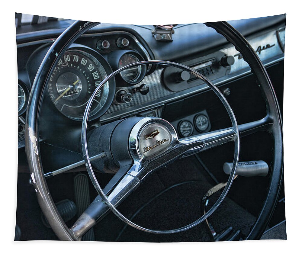 Car Tapestry featuring the photograph 1957 Chevy Bel Air 210 dash by Daniel Adams