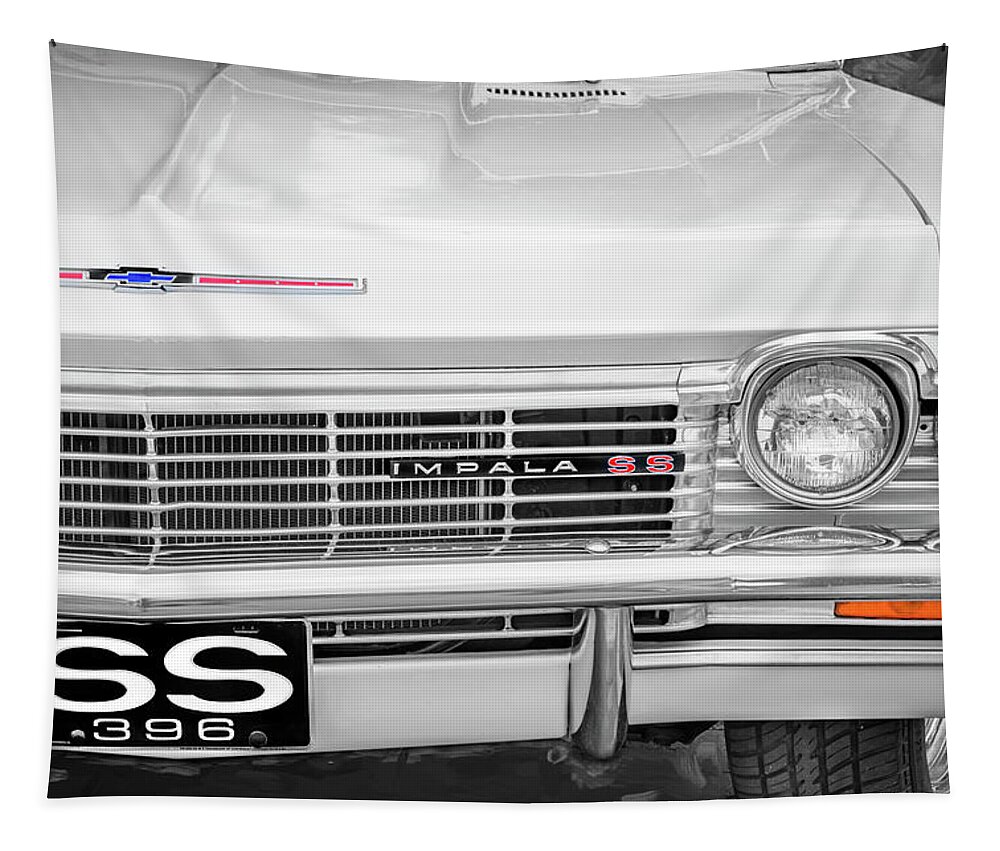 1965 White Chevrolet Impala Ss 396 Tapestry featuring the photograph 1965 White Chevrolet Impala SS 396 X107 by Rich Franco
