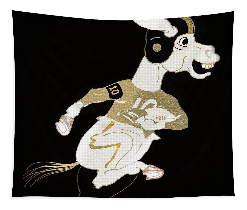 1970 Tapestry featuring the mixed media 1970 Army Football Cartoon Mule Art by Row One Brand