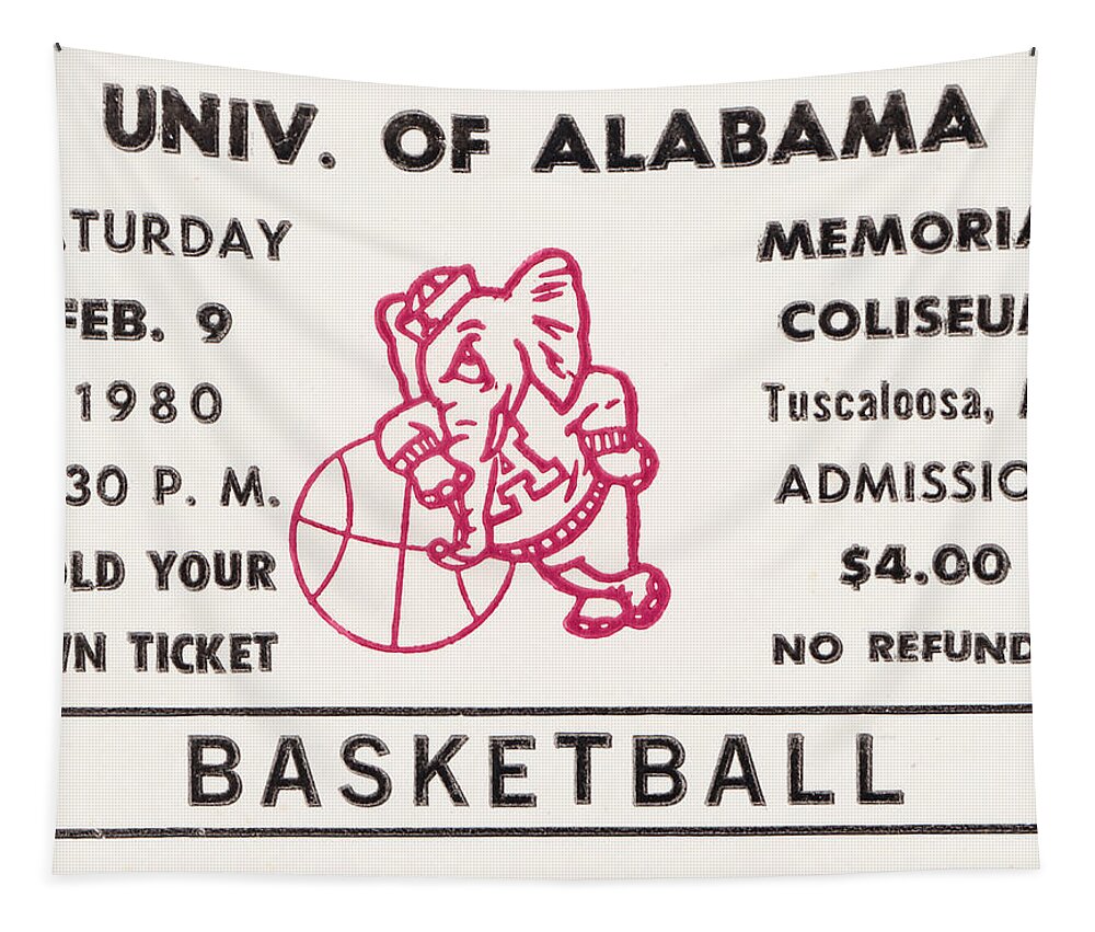 Alabama Tapestry featuring the mixed media 1980 Alabama Basketball Ticket Stub Art by Row One Brand