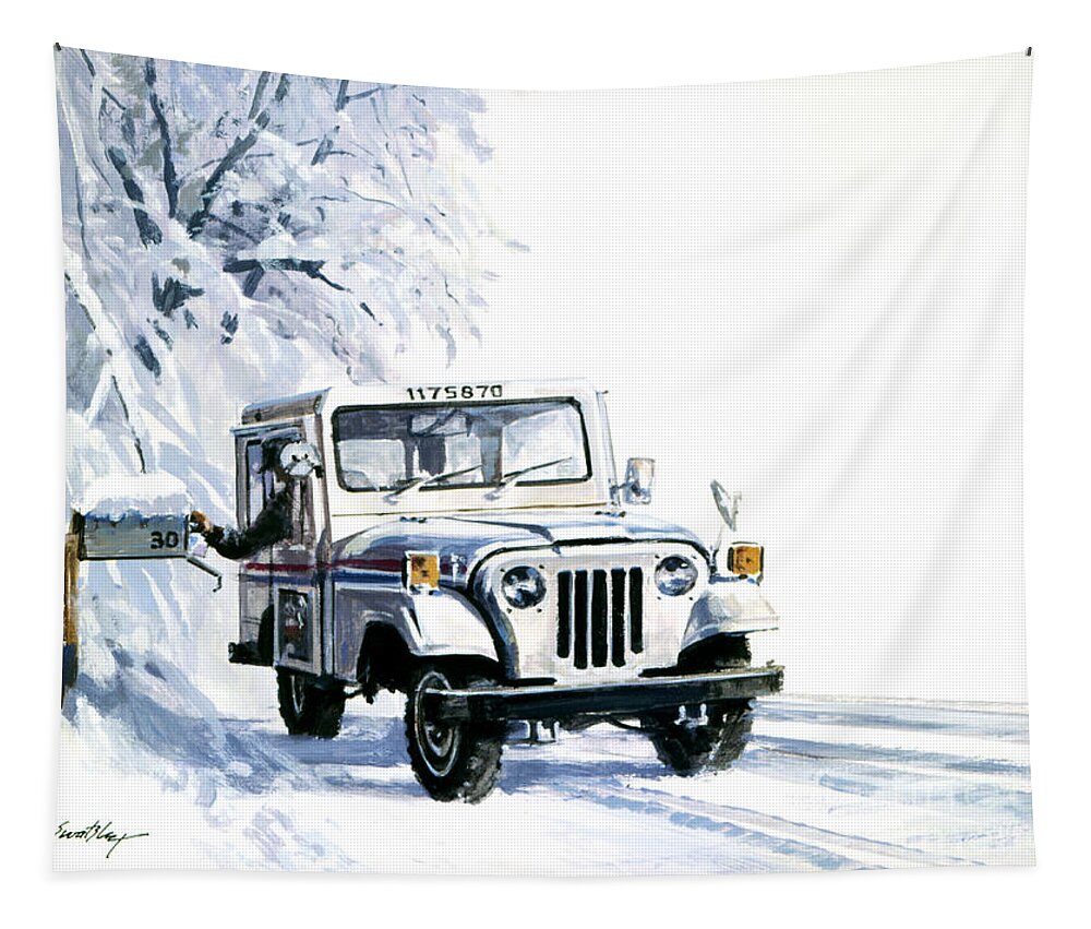 John Swatsley Tapestry featuring the painting 1980s U.S. Postal Service Jeep by John Swatsley