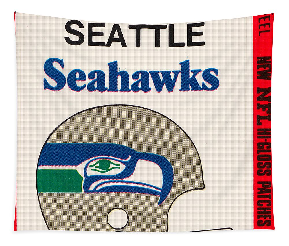 Seattle Tapestry featuring the mixed media 1981 Seattle Seahawks Fleer Sticker by Row One Brand
