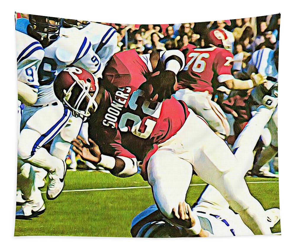  Tapestry featuring the mixed media 1982 Marcus Dupree Art by Row One Brand