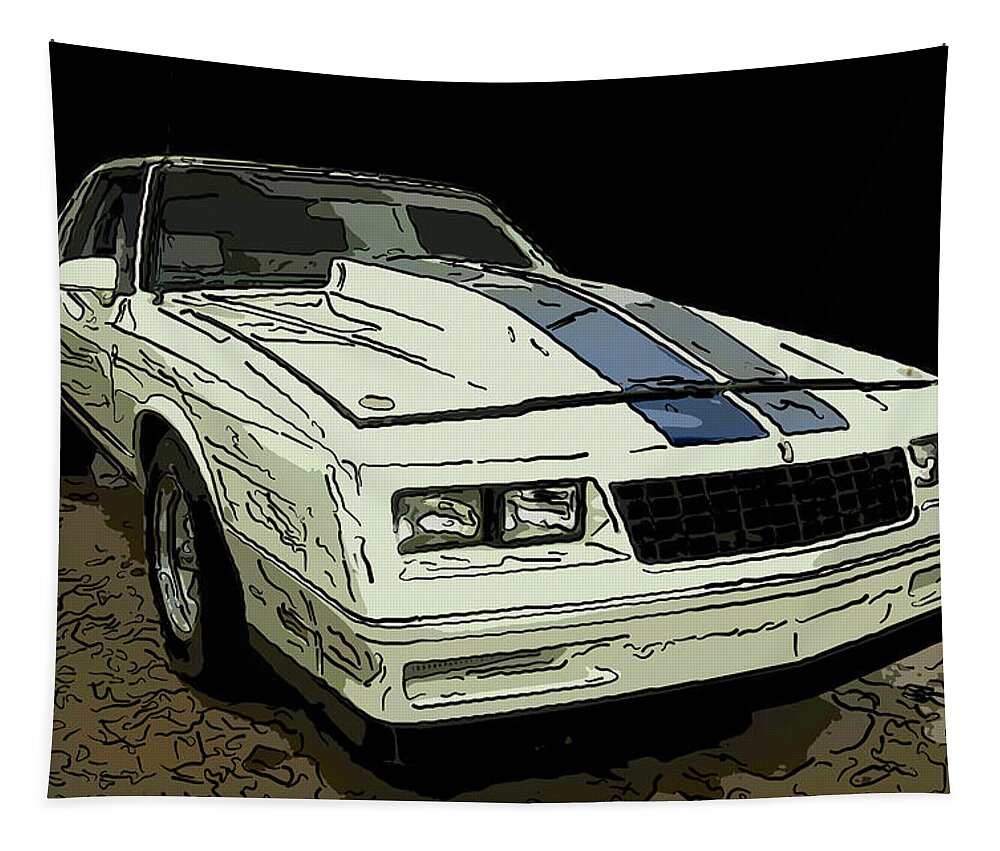 1988 Chevy Monte Carlo Tapestry featuring the drawing 1988 Chevy Monte Carlo digital drawing by Flees Photos