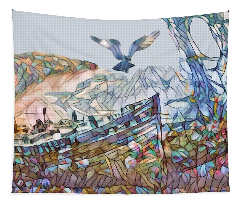 Boats Tapestry featuring the mixed media Abandoned Boat, Isle of Mull #2 by Ann Leech