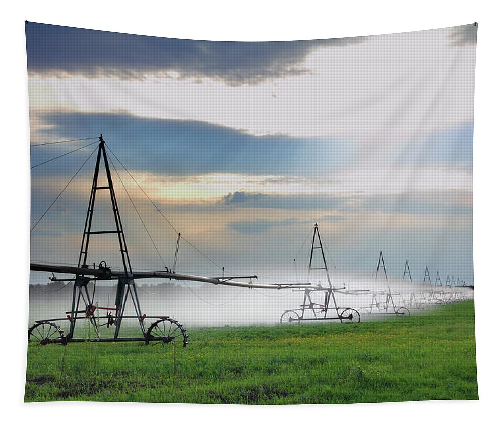 Agriculture Tapestry featuring the photograph Automatic Irrigation Of Agriculture Field #2 by Mikhail Kokhanchikov
