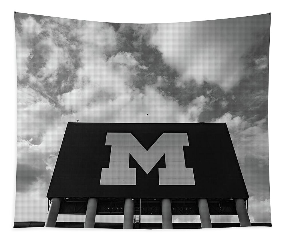 Michigan Wolverines Football Tapestry featuring the photograph Block M sign at Michigan Stadium #2 by Eldon McGraw