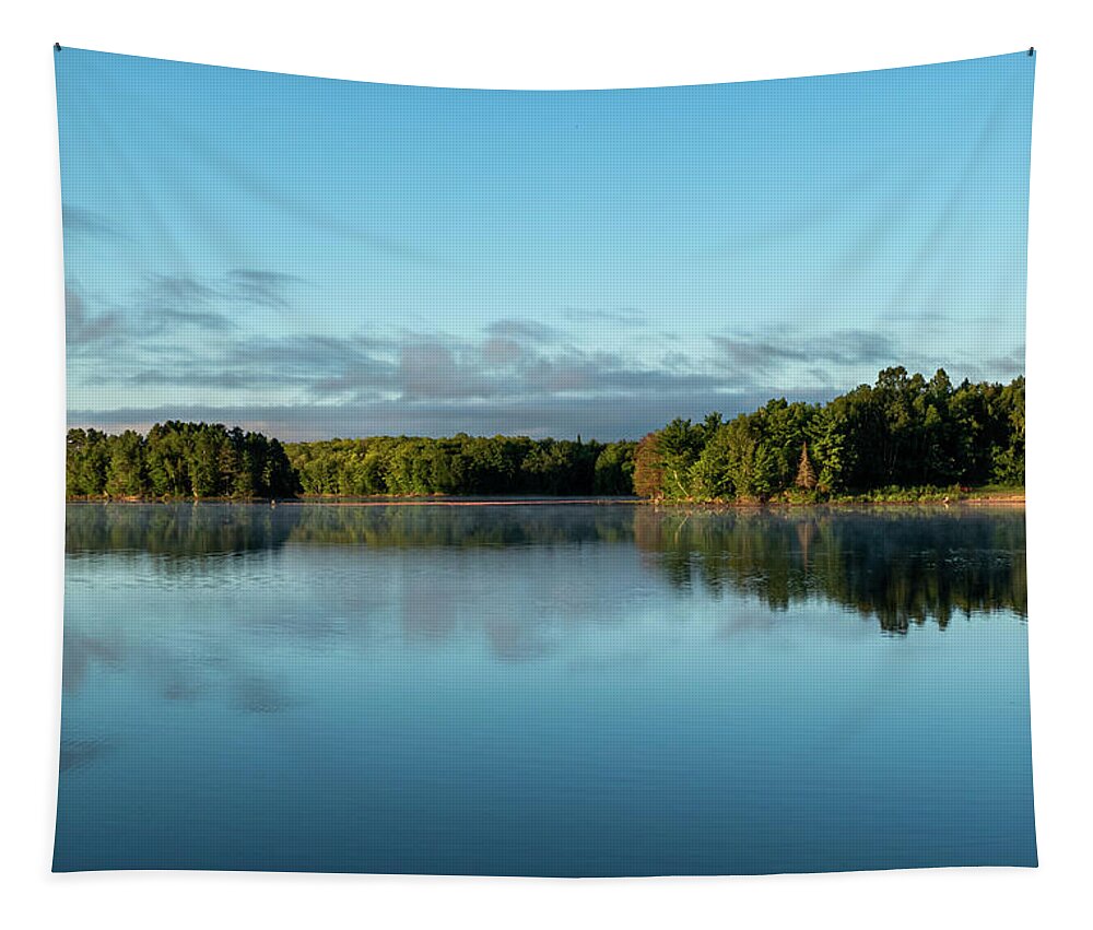 Bond Falls Lake Tapestry featuring the photograph Bond Falls Lake August Morning #2 by Sandra J's