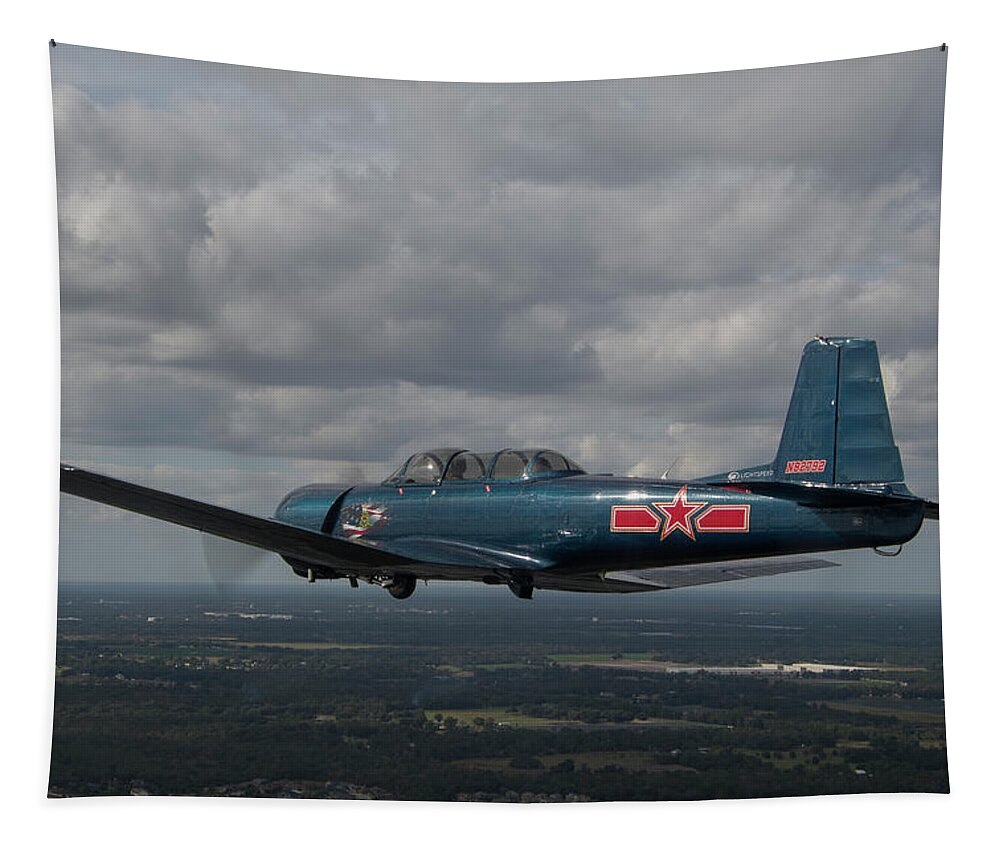 Airplane Tapestry featuring the photograph CJ6 in Flight #3 by Carolyn Hutchins