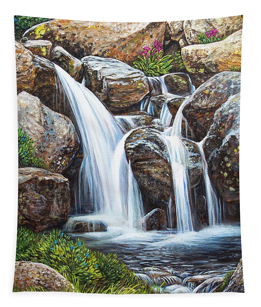 Waterfall Tapestry featuring the painting Flowing #1 by Aaron Spong
