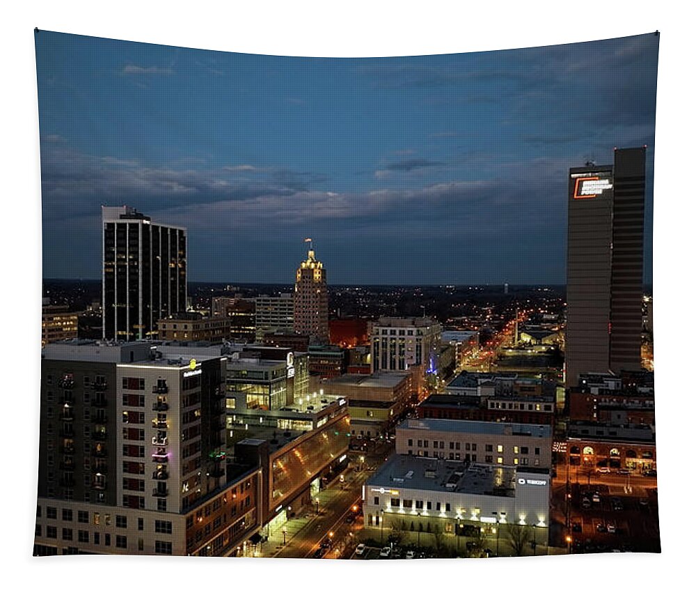 Fort Wayne Skyline Tapestry featuring the photograph Fort Wayne Indiana skyline at night #2 by Eldon McGraw