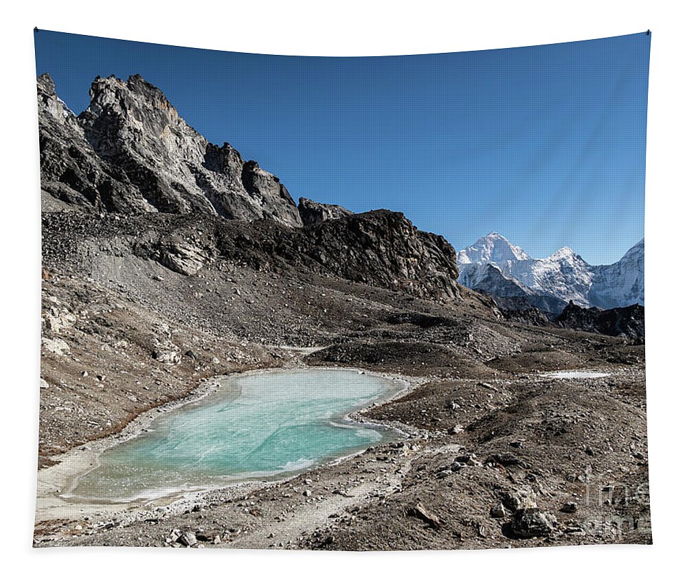Asia Tapestry featuring the photograph Frozen lake at the top of the Kongma La pass, liking the Chukung #2 by Didier Marti