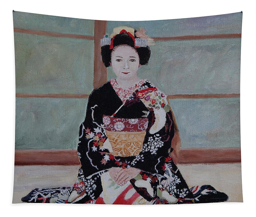 Japan Tapestry featuring the painting Greeting #2 by Masami IIDA