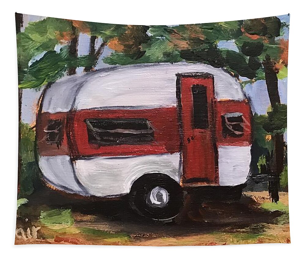Vintage Trailer Tapestry featuring the painting Happy Camper #2 by Cynthia Blair