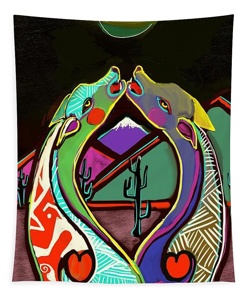 Coyote Moon Tapestry featuring the digital art 2 Heart Moon by Hans Magden
