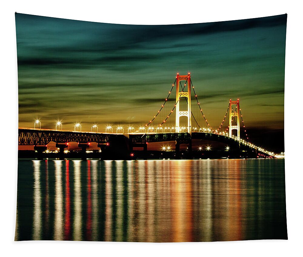 Bridge Tapestry featuring the photograph Mackinac Bridge in the Evening Light #2 by Rich S