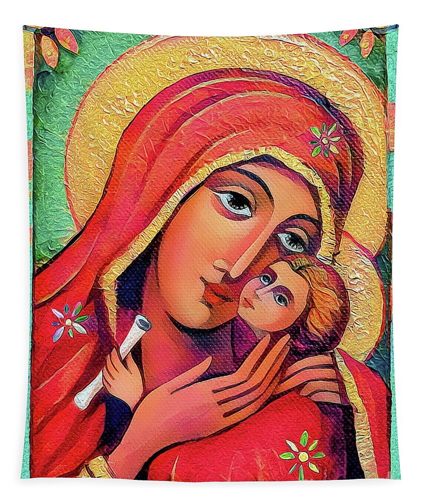 Mother And Child Tapestry featuring the painting Madonna and Child #2 by Eva Campbell