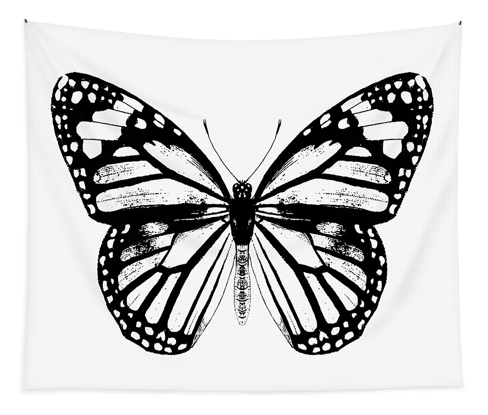 Monarch Butterfly Tapestry featuring the digital art Monarch Butterfly - Black and White by Eclectic at Heart