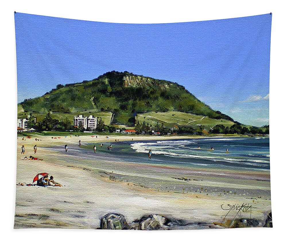 Mount Maunganui Tapestry featuring the painting Mt Maunganui Beach 081209 #1 by Sylvia Kula