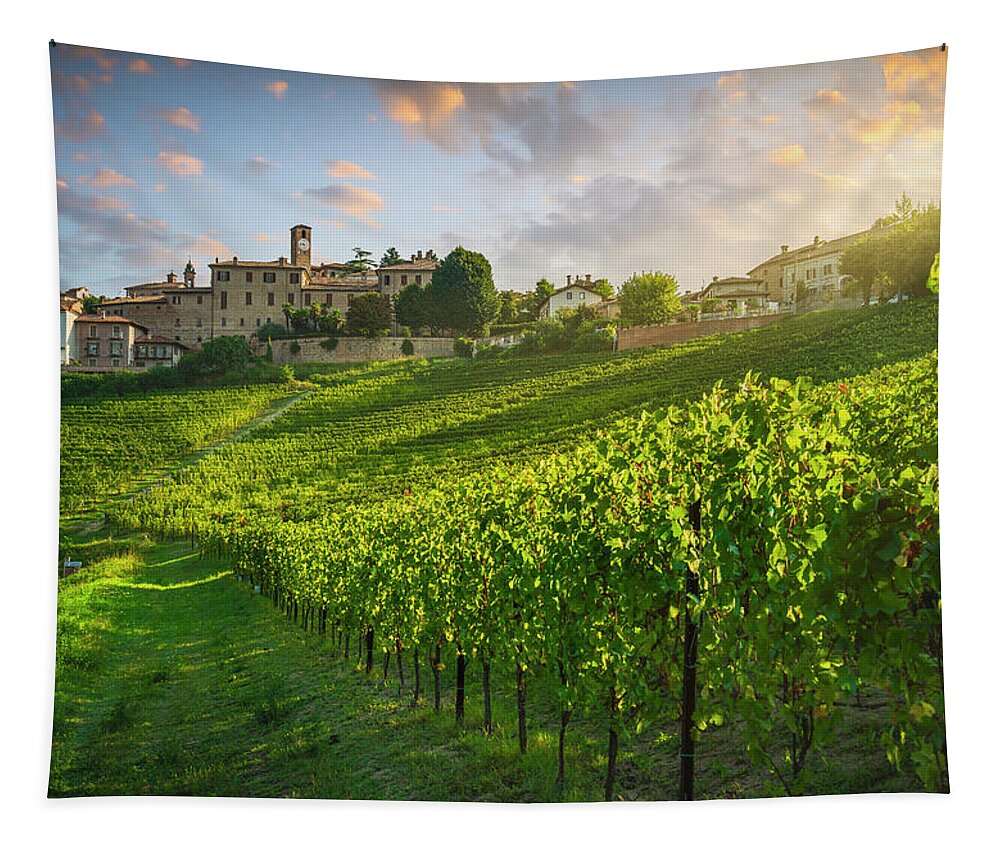 Neive Tapestry featuring the photograph Neive Vineyards Sunrise by Stefano Orazzini