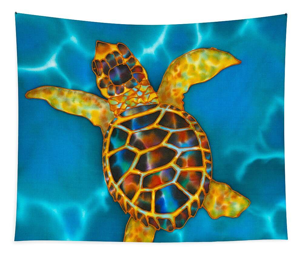 Sea Turtle Tapestry featuring the painting Opal Sea Turtle by Daniel Jean-Baptiste