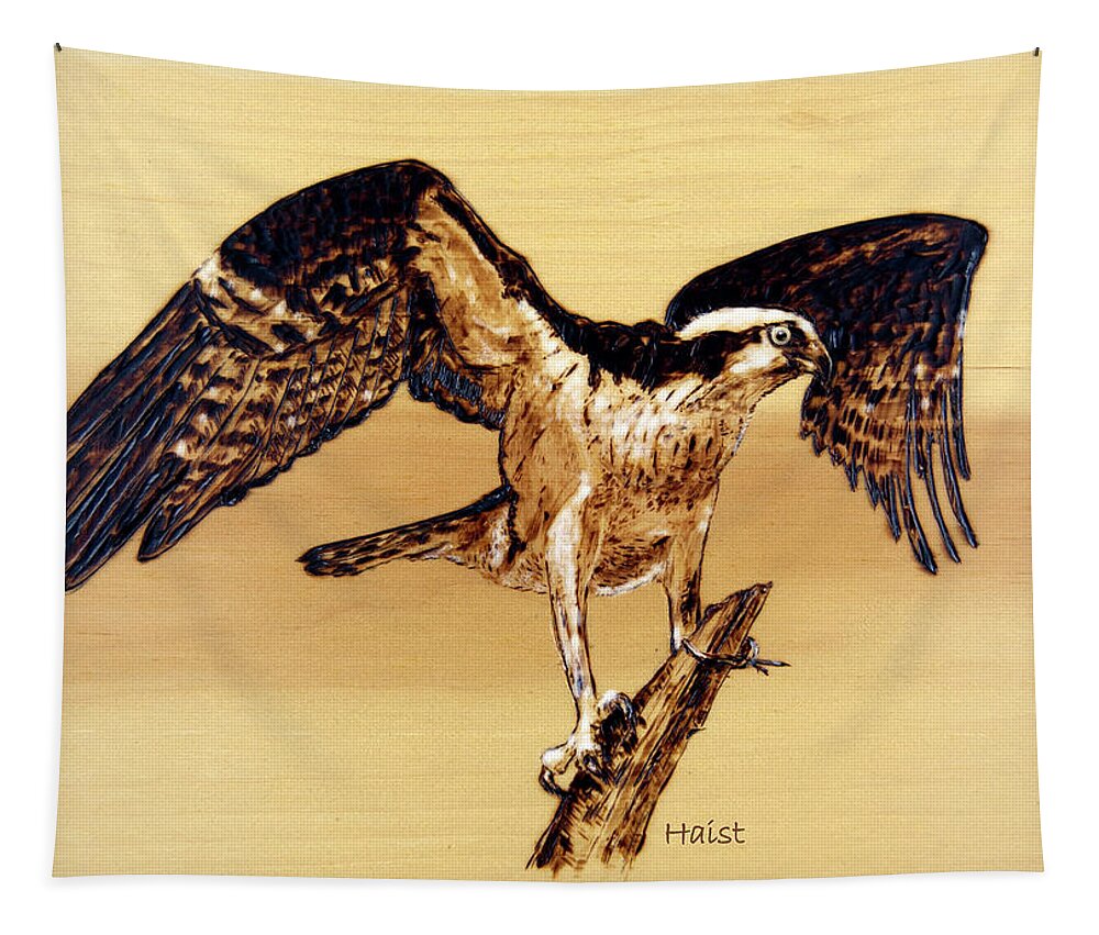 Osprey Tapestry featuring the pyrography Osprey #2 by Ron Haist