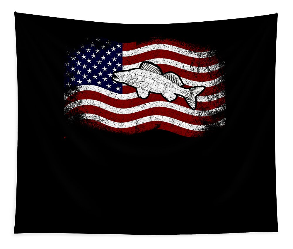 Patriotic Fisherman Walleye Fishing American Flag #2 Tapestry by