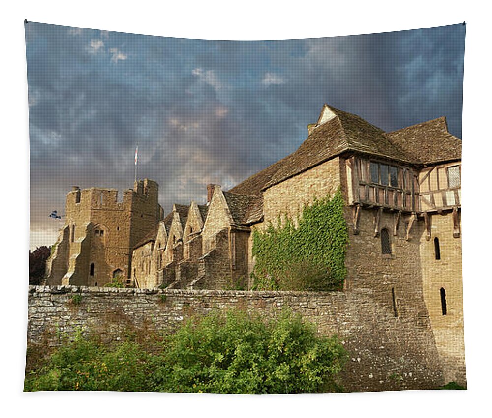 Stoksay Manor House Tapestry featuring the photograph Photo of Stokesay Castle, fortified manor house, Shropshire, England by Paul E Williams