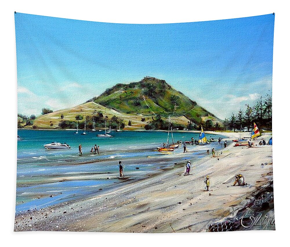 Beach Tapestry featuring the painting Pilot Bay Mt M 090210 #1 by Sylvia Kula