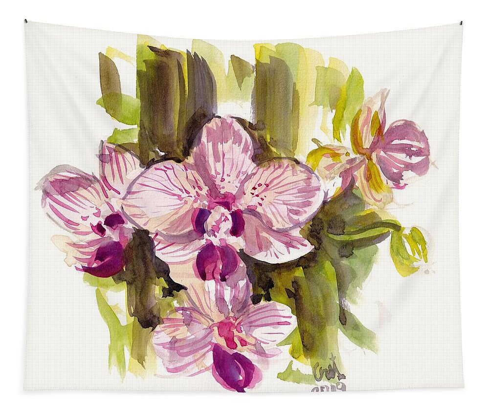 Flower Tapestry featuring the painting Pink Orchids by George Cret