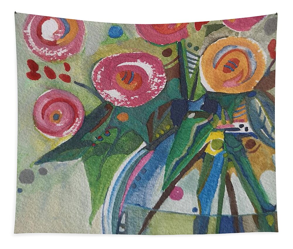 Still Life Tapestry featuring the painting Pink Roses #2 by Sheila Romard