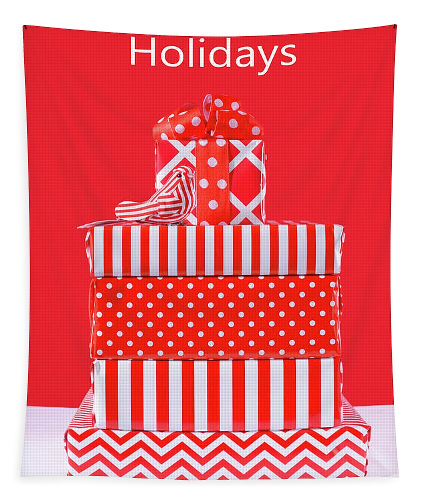Bag Tapestry featuring the photograph Red and White Christmas Gifts #2 by Milleflore Images