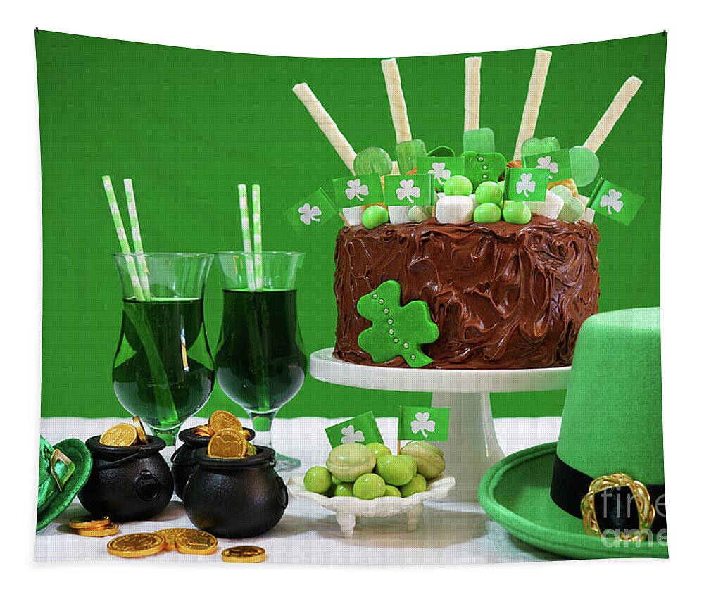 Buckle Tapestry featuring the photograph St Patricks Day Party Table with Chocolate Cake #2 by Milleflore Images