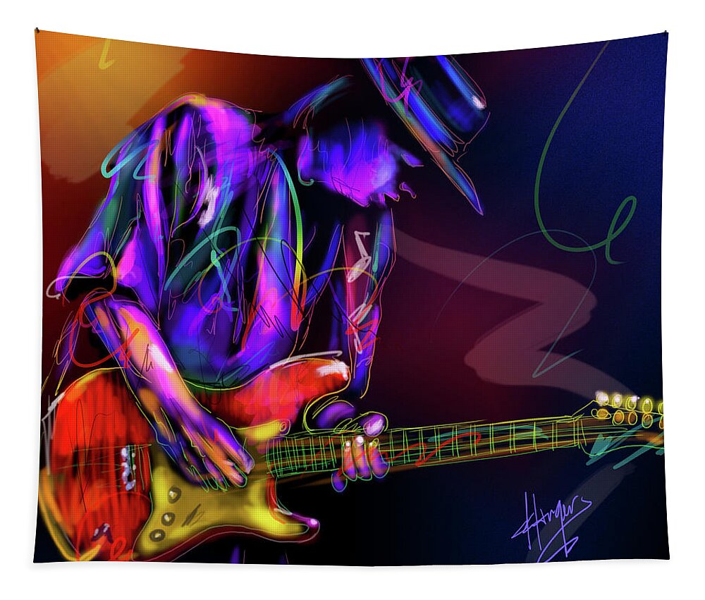 Stevie Ray Vaughan Tapestry featuring the painting Stevie Ray Vaughan #2 by DC Langer