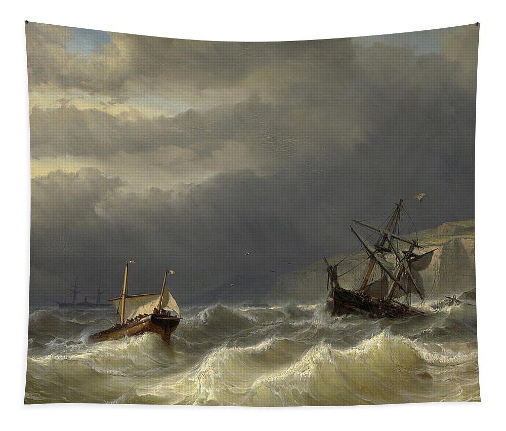 Louis Meijer Tapestry featuring the painting Storm in the Strait of Dover #3 by Louis Meijer