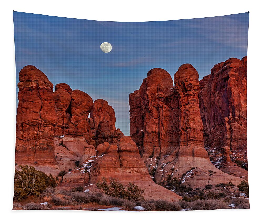 Moab Tapestry featuring the photograph Super Moonrise at Garden Of Eden by Dan Norris