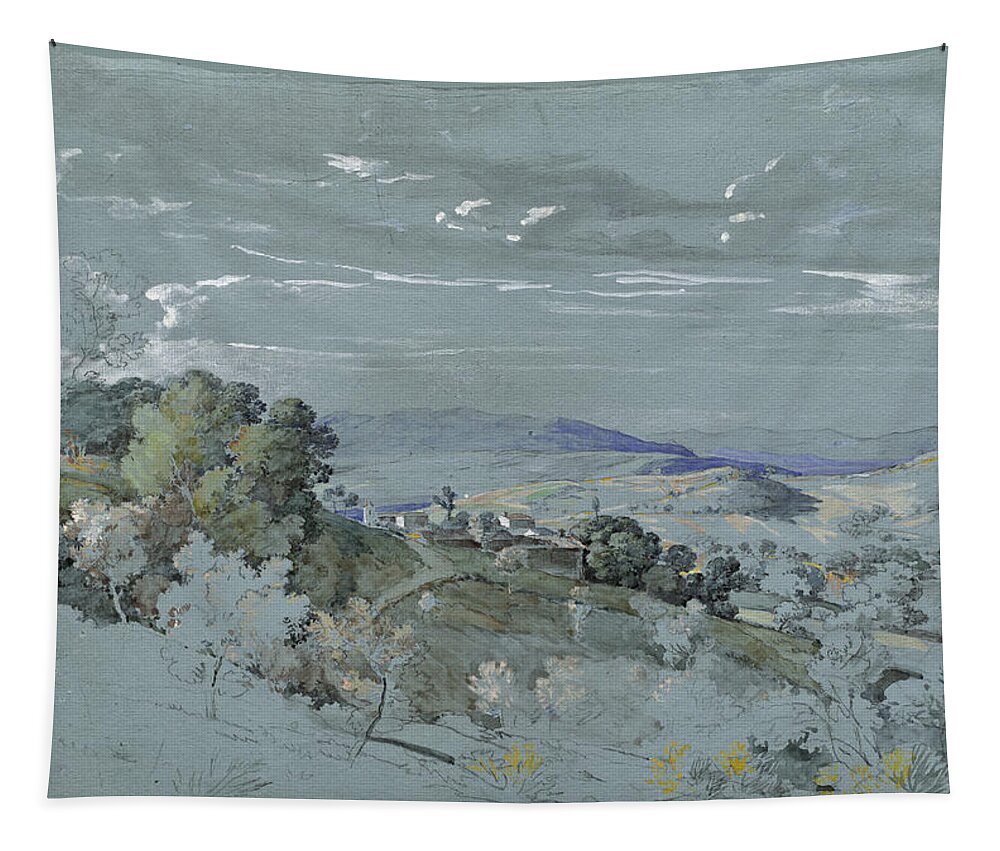 Johann Georg Von Dillis Tapestry featuring the drawing The Hills of Umbria near Perugia by Johann Georg von Dillis