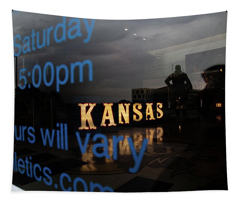 Kansas Jayhawks Tapestry featuring the photograph Kansas Jayhawks window at University of Kansas by Eldon McGraw